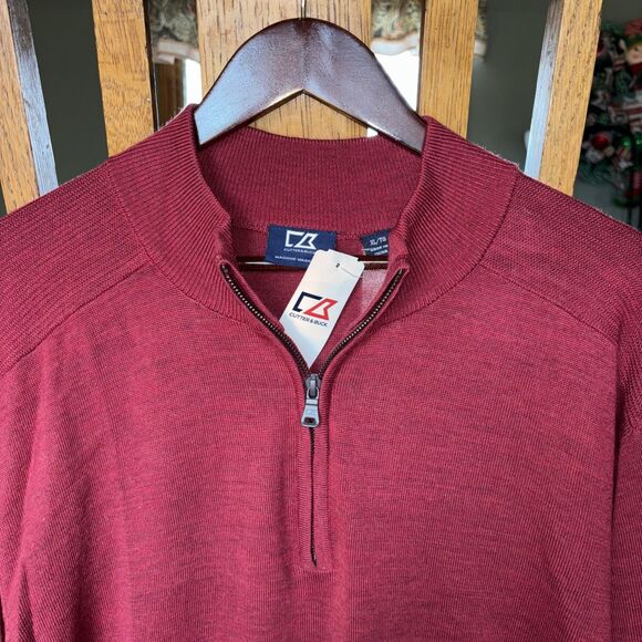 Cutter & Buck Sweater Mens XL Red 1/4 Quarter-Zip Long Sleeve 100% Cotton - Picture 2 of 5